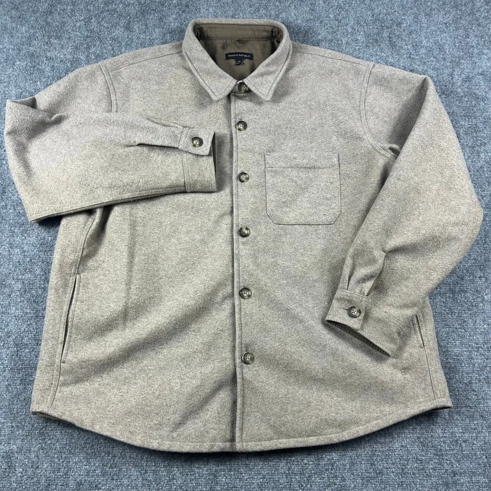 Banana Republic Shirt Jacket Mens XXL Taupe Brown Lined Heavy Overshirt Shacket
